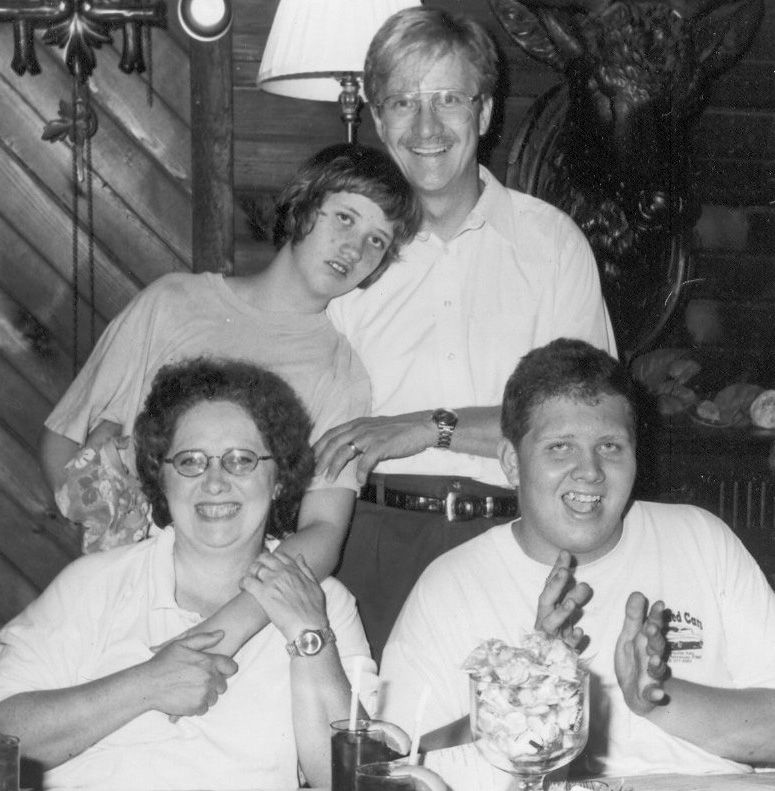 Autistic Family at Menz Restaurant in Rio Grande, NJ, on what would have been my Dad's 77th birthday.  Grandmom Josie is to Luke's left, but not for the WWW, September 14, 2003