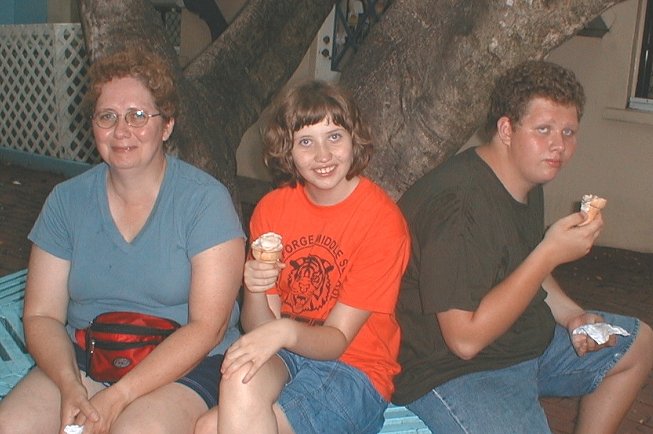 Ice cream break at the International Bazaar, Freeport, Bahamas, August, 2004