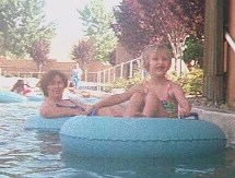 Cathy and Kate in the lazy river at The Beach (Albuquerque's waterpark) during the annual New Mexico Autism Society's pool party.   August 16, 1998