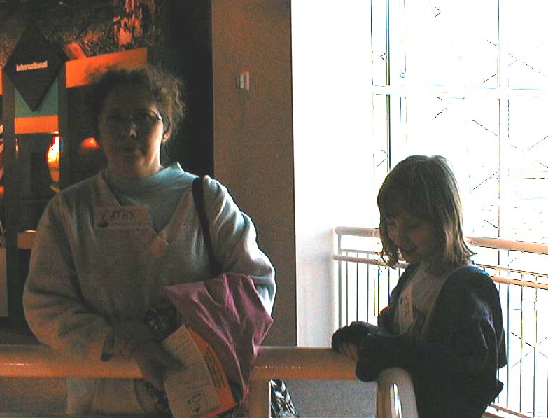 Cathy and Kate resting at the Women's Basketball Hall of Fame, January 27, 2001