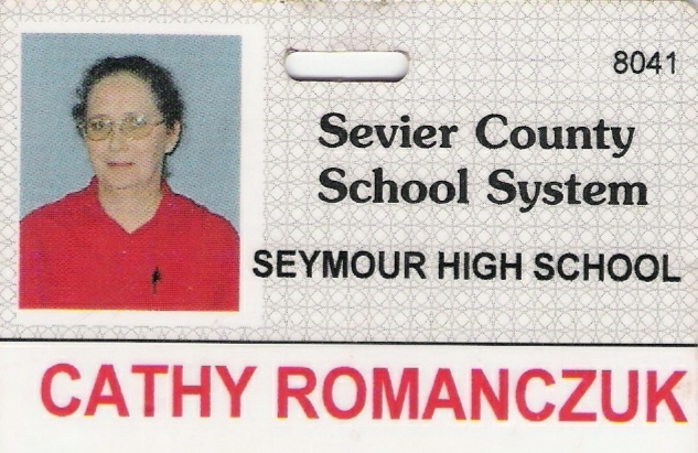 Cathy's Sevier County badge for the 2001-2002 school year