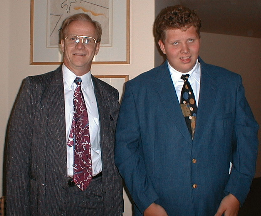 Jeff and Luke ready to head out to the lawn for Paul and Kelly Romanczuk's wedding, taken by Josie, July 5, 2003