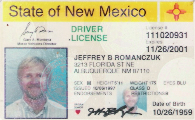 Jeff's New Mexico license, made in late 1997