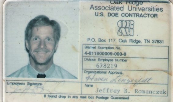 Jeff's ORAU/ORISE badge, made in June of 1993