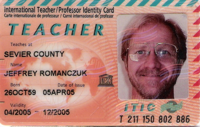 Jeff's International Teacher Card, for the summer 2005 trip to Europe