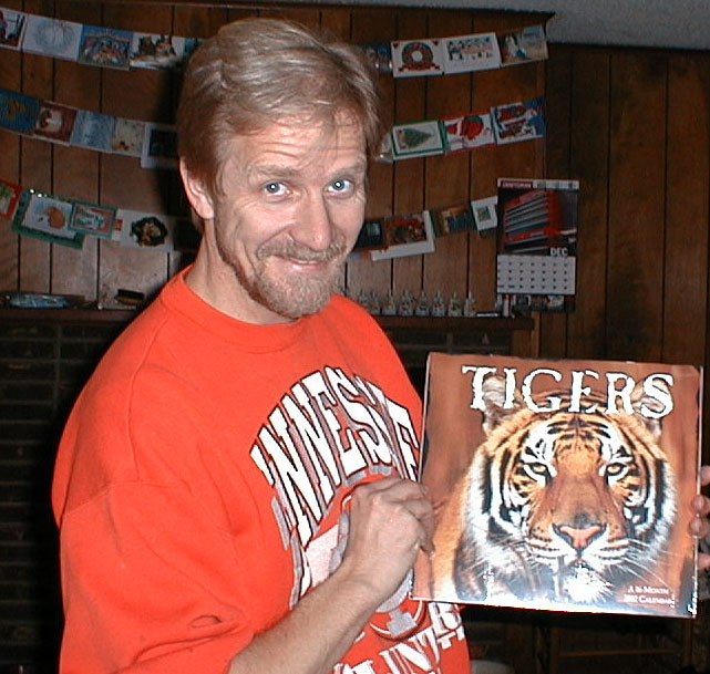 Jeff with the 2002 calendar from Cathy, December 25, 2001