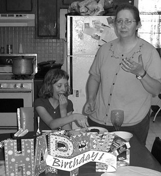 chocolate cake with chocolate icing and Death by Chocolate chocolate ice cream, May 23, 2002; B& W by accident (11 isn't THAT old)