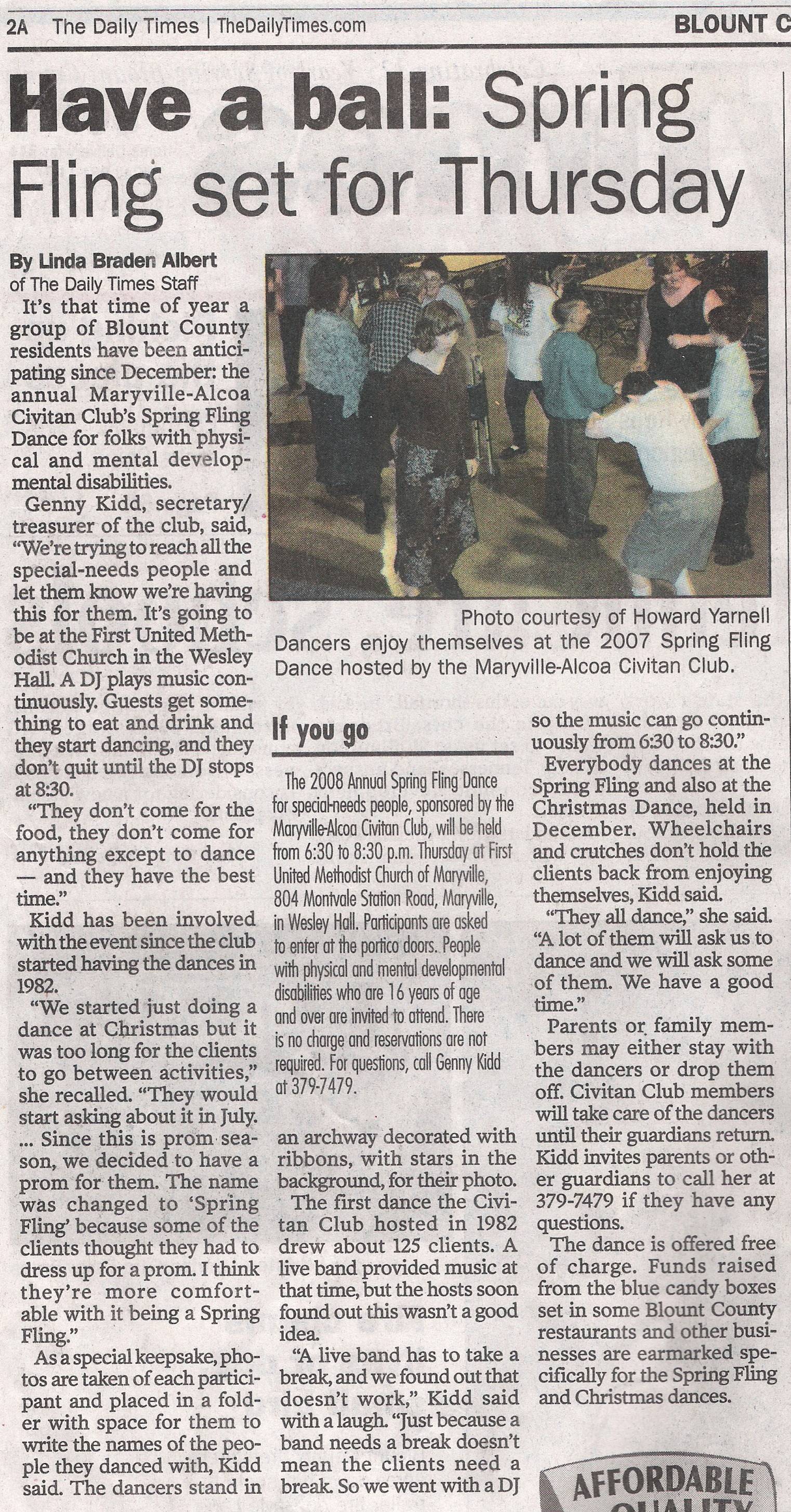 Civitan Dance shot of Kate, and the accompanying article from the Maryville Alcoa Daily Times, 2007