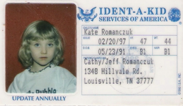 Kate's Ident-i-Kid Card, taken in early 1997