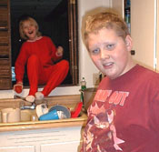 Kate and Luke in our Albuquerque kitchen, December 10, 1998