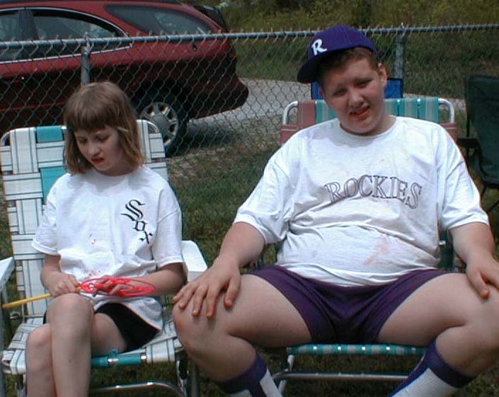 Kate and Luke at the Bemis' annual Easter Egg Hunt, April 14, 2001