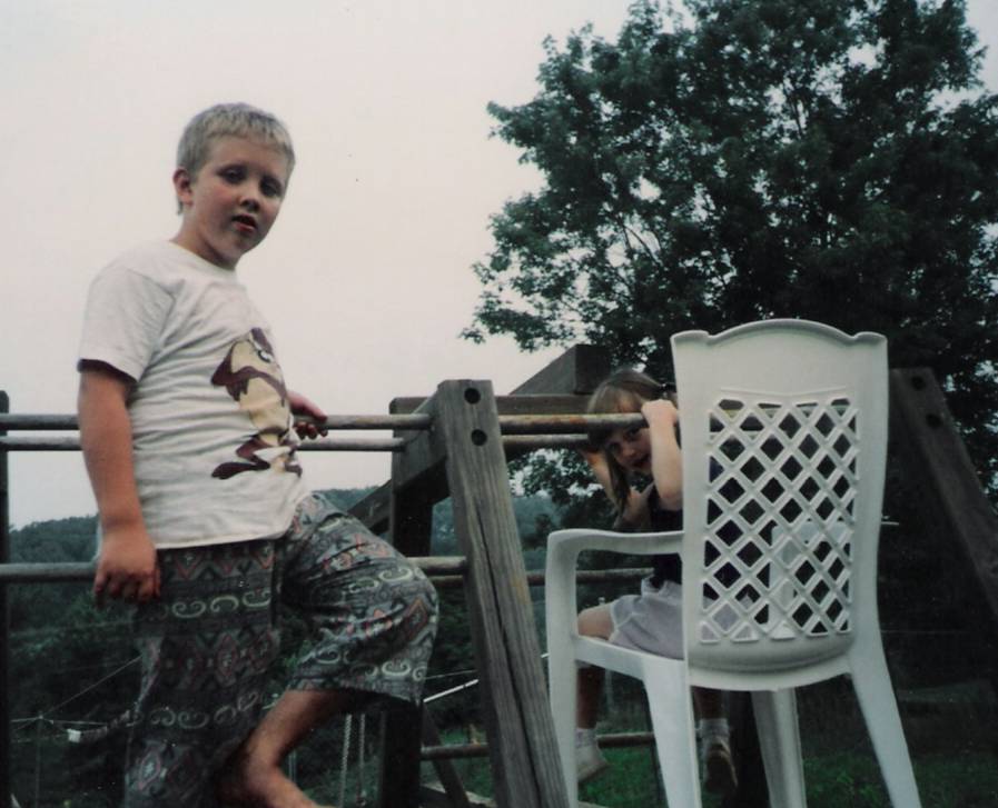 Luke and Ashley in the back yard, July, 1994