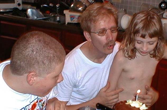 Jeff turning 41, with Luke and Kate's help, October 26, 2000