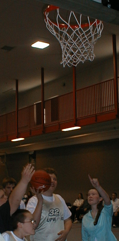 Luke with a layup, Challenger Division of Upward Basketball, Mt Lebanon Baptist Church, Maryville, TN, January 27, 2002