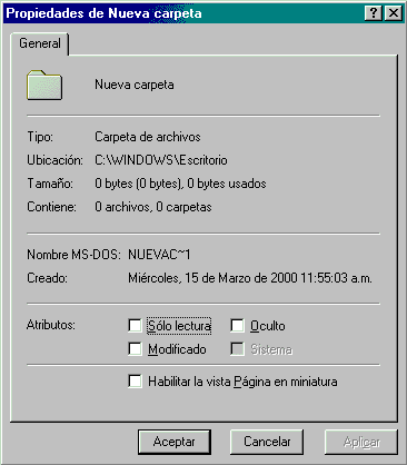 Propiedades de la carpeta mipag