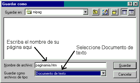 Guardando paginamia.htm en Wordpad