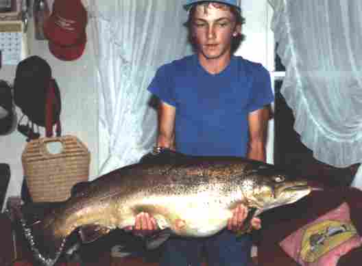 Record Broun Trout caught Aug. 13, 1988 Wt. 34lbs.