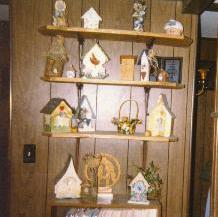 shelves filled with birdhouses