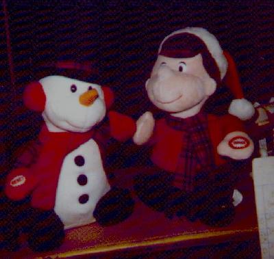 stuffed boy and snowman