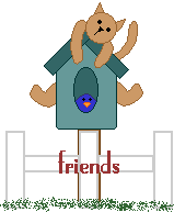 kitty on birdhouse - friends sign