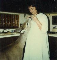 dark haired lady with a young deer