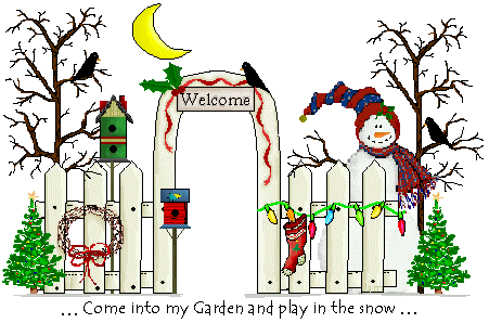 graphic of a fence decorated for Christmas, with a snowman