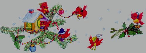 picture of a flock of red birds decorating their house for Christmas