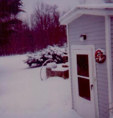 Our back door, and the snow covered yard