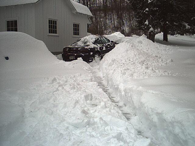 Walkway to cleared car