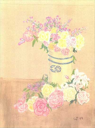 antique jar with roses