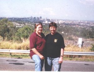 Pam and Jackie, Brisbane in background