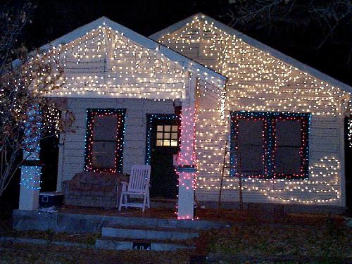 lights covering the front of this house