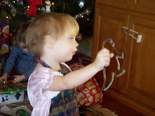 Jada checking out the dinosaur cookie cutters