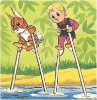 Pippin and Tog on stilts