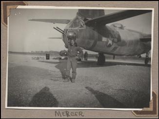 Jack Mercer in front of B-26, France, 1945