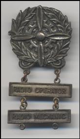 Robert E. Seiley, Army Air Force, technician badge with Radio Operator and Radio Mechanic qualification bars