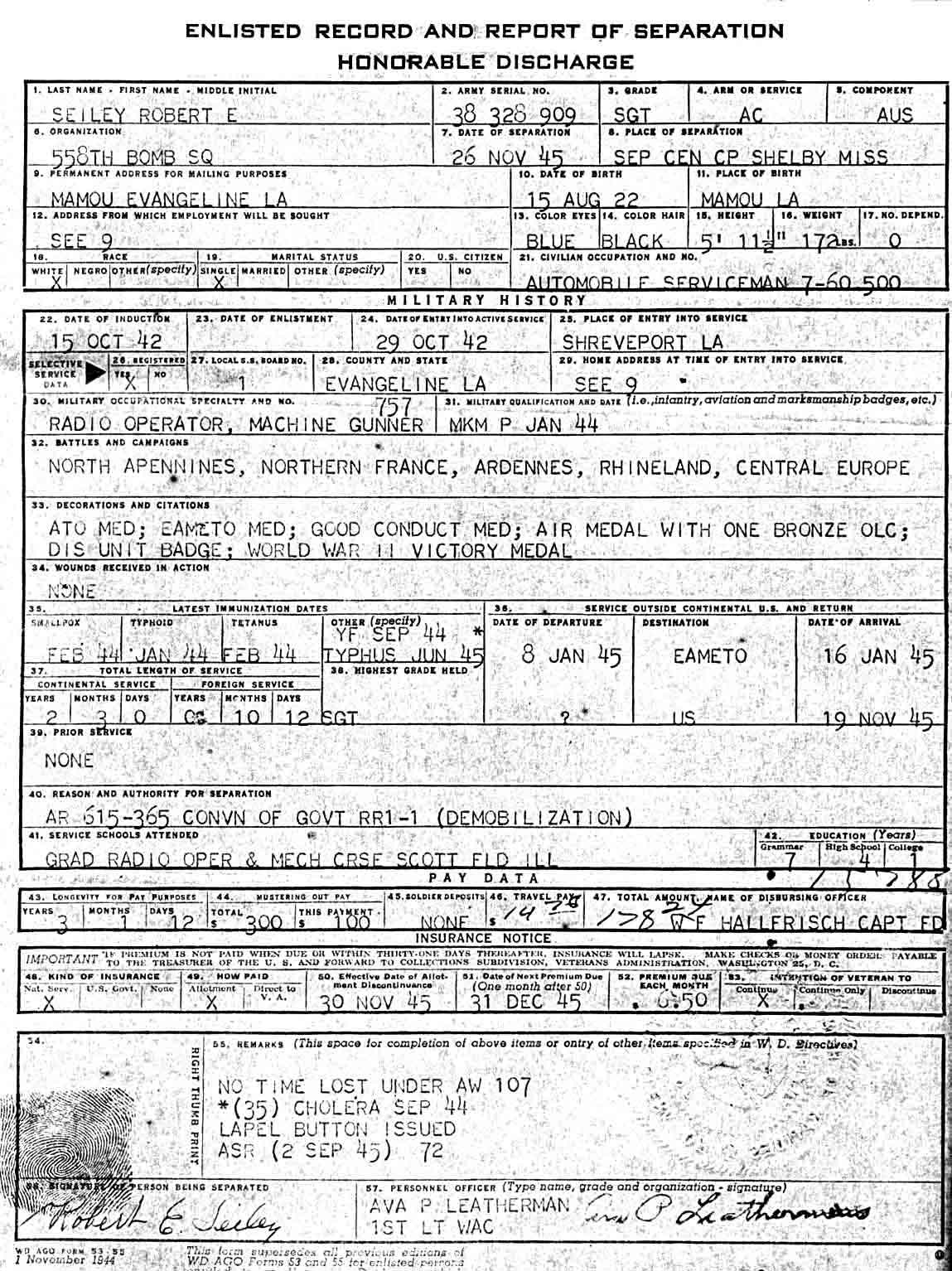 Enlisted Record & Report of Separation - Honorable Discharge