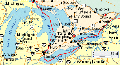 Map of Ontario and Nearby States