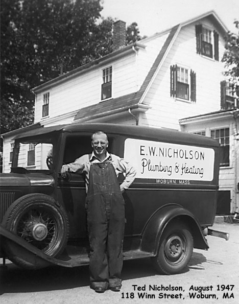 Ted Nicholson, August 1947 with his plumbing truck