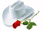 red rose bud beside white hat