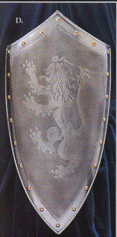 silver shield with an embossed heraldic lion