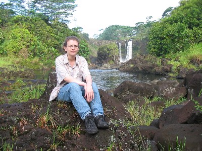 Beth in front of waterfall