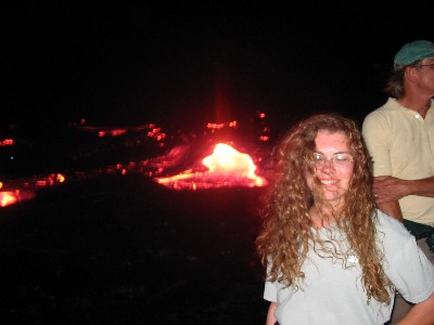 Beth in front of lava