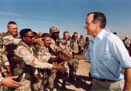 President Bush greets troops stationed in Saudi Arabia - Nov. 1990