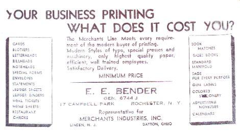 Erving E. Bender's Business Card