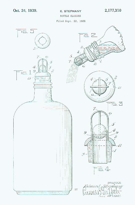 Bottle Closure invented and patented by Edward Stephany