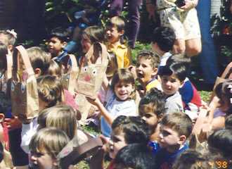 Emma and schoolmates waiting for the Easter Egg Hunt