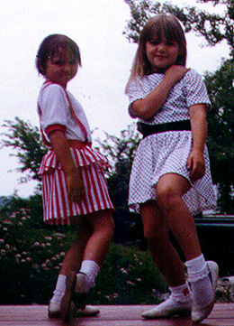 Amanda and Crystal showing their pretty dresses