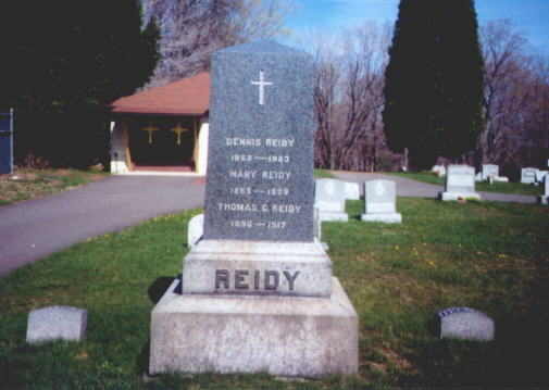 Dennis Reidy 1882-1923; Mary Reidy, his wife, 1865-1909; Thomas Reidy, his son, 1896-1917