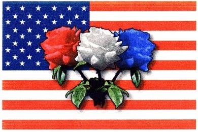 U. S. A. Flag with three roses (red, white, and blue)